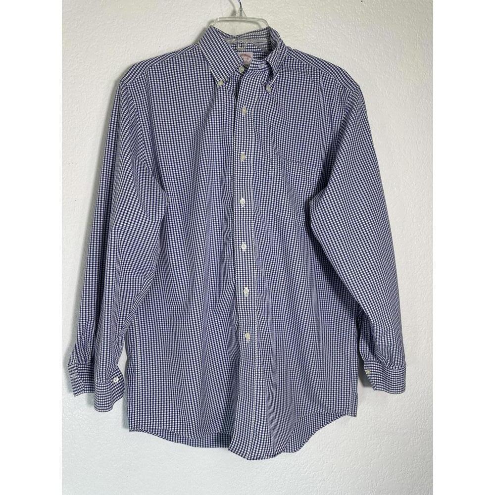 Men’s M Brooks Brothers Gingham Button Down Preppy Classic ShirtBlue White